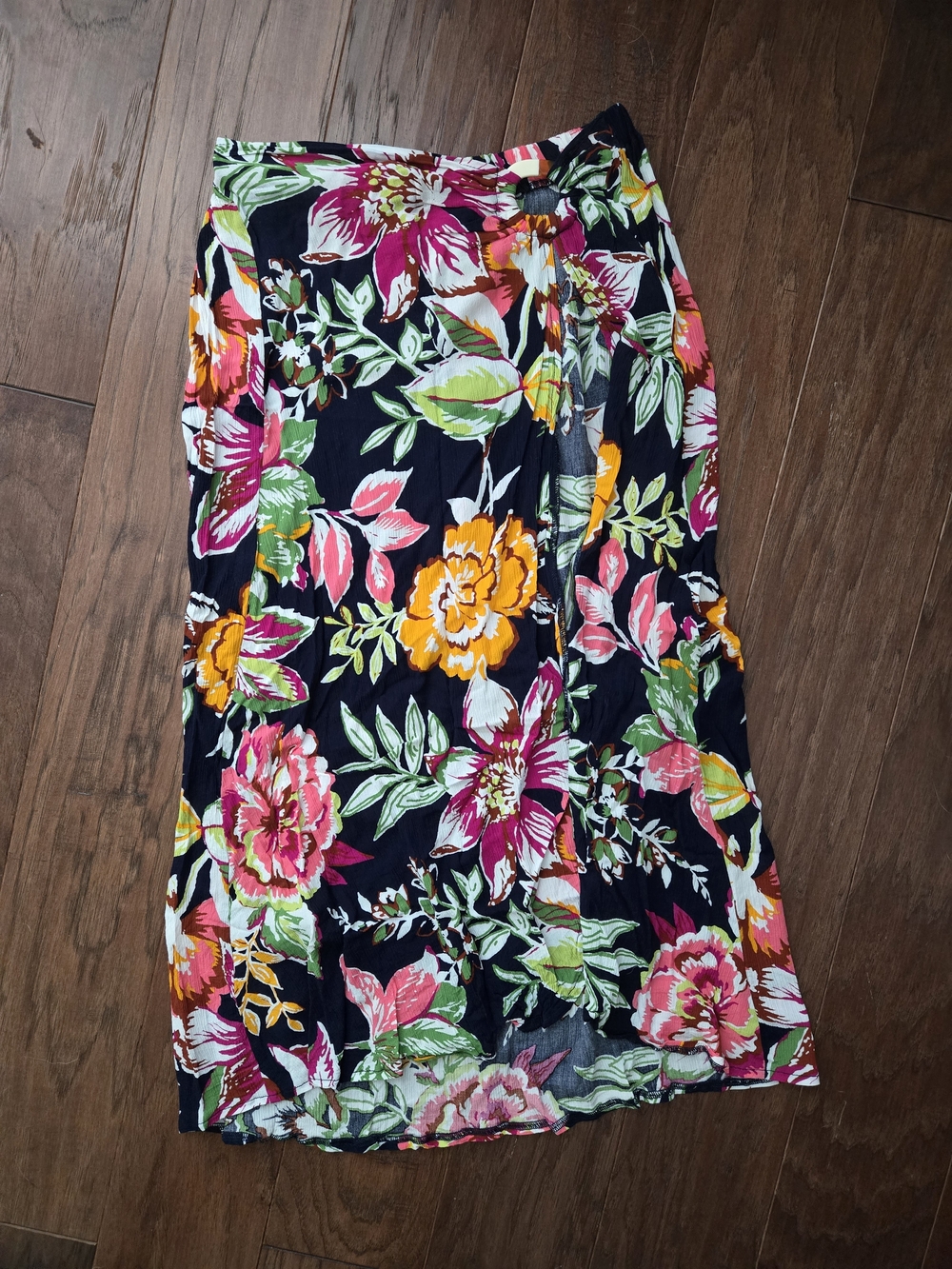 Anne Cole Navy Floral Wrap Skirt with Pink & Yellow Blooms